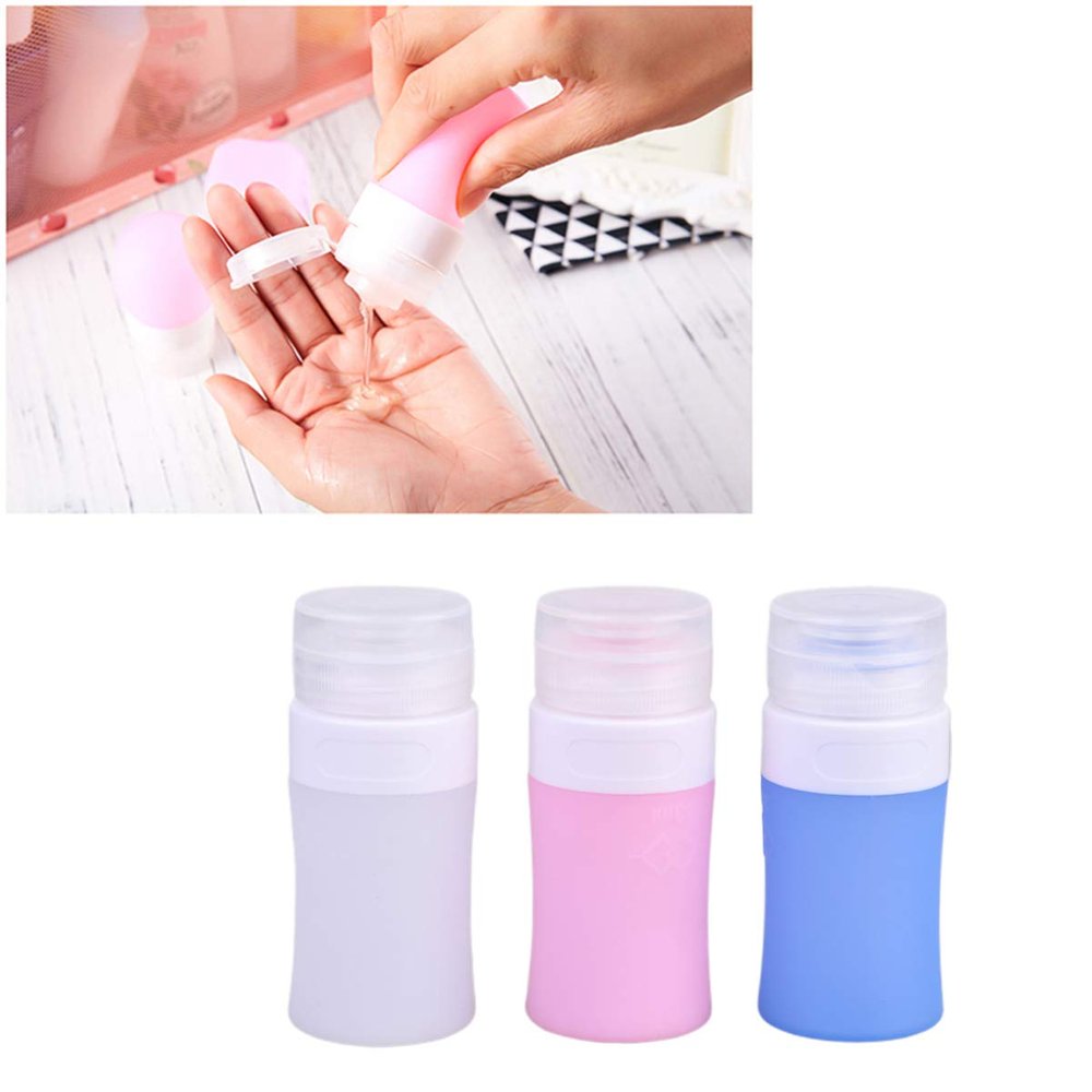 SKISUNO Travel Bottles Labels Set 3pcs Silicone Refillable Travel Containers for Lotion (blue/white/pink)