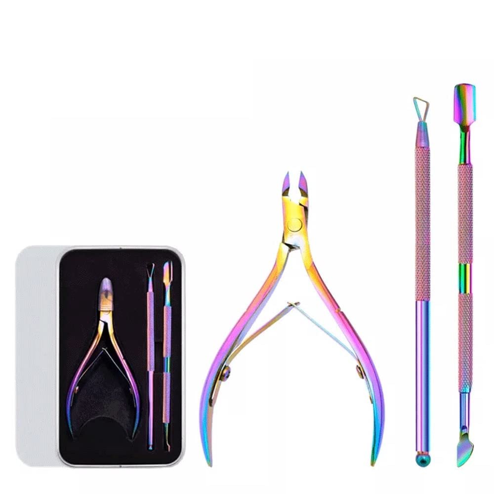 AFPSDLFJDLS Cuticle Scissors 3p Stainless Steel Nail Push Fingernail Pick Clippers Remove Professioal Pedicure Tools