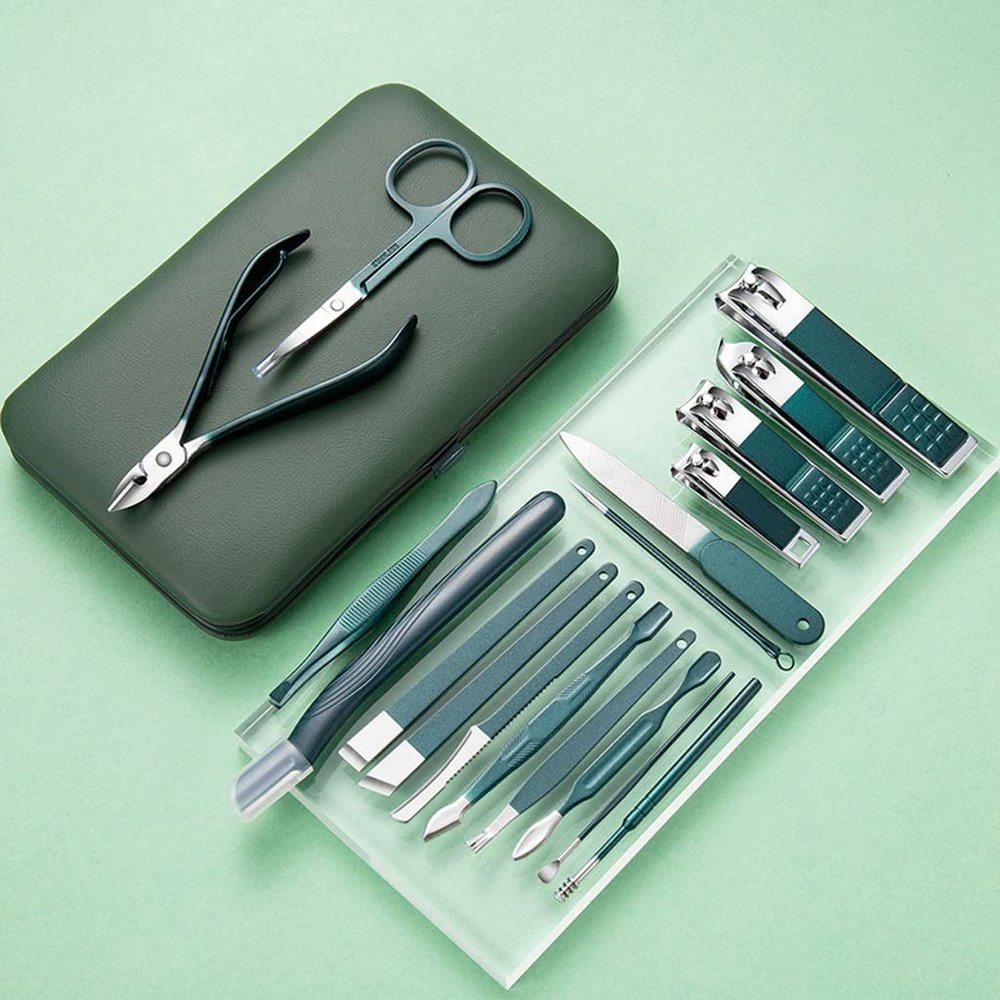 AFPSDLFJDLS Dark Green Stainless Steel Nail Scissors Manicure Cutters Nail Clipper Set Pedicure Care Tool Cuticle Nipper