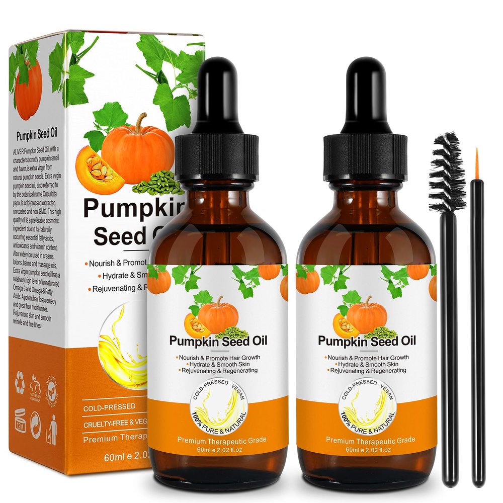 2 Pack Organic Pumpkin Seed Oil,Pure Pumpkin Seed Oil for Hair Growth Cold Pressed,Moisturizing Scalp, Nourishment for All Hair and Skin 4 Fl Oz