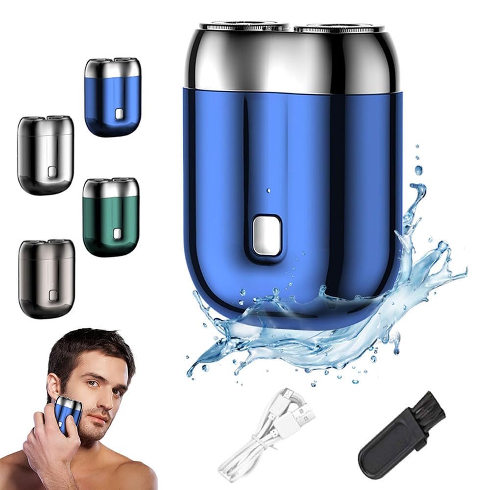 2025 New Upgrade Pocket Shaver USB Mini Shavers for Men, Rechargeable Mini Electric Shaver Razor, Washable Double Head Electric Shave, Waterproof Pocket Electric Shaver for Home, Car (Blue)
