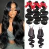 12A Human Hair Bundles with 2x6 Closure 10 12 14 with 10 Inch Brazilian Body Wave 3 Bundles Human Hair with 2x6 HD Lace Closure 100% Unprocessed Virgin Human Hair Weave view 1