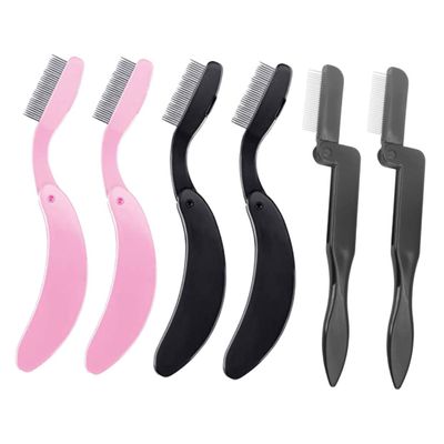 FRCOLOR 6pcs Folding Eyelash and Eyebrow Comb Stainless Steel Portable Grooming Tools for Eyelash Extensions and Eyebrow Shaping Easy to