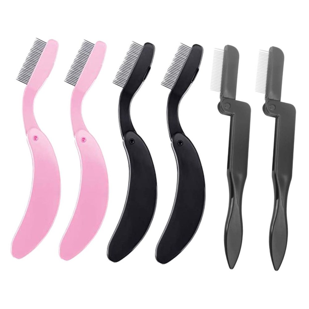 FRCOLOR 6pcs Folding Eyelash and Eyebrow Comb Stainless Steel Portable Grooming Tools for Eyelash Extensions and Eyebrow Shaping Easy to