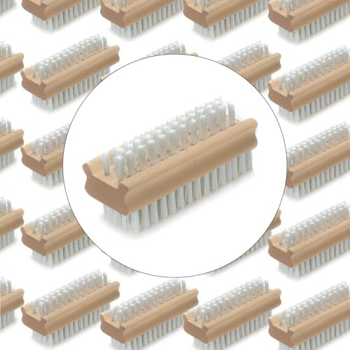 LOLA Classic Hand & Nail Wood Brush, 144 Pack, Heavy Duty 2 Sided Soft & Stiff Bristles, Cleans Hands, Fingernails, Feet & Toenails