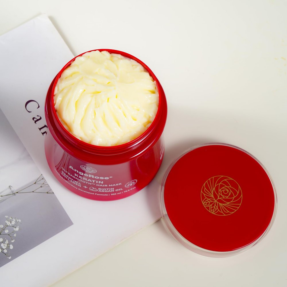 AngeRose Keratin & Collagen Hair Mask with Argan Oil  Deep Repair Conditioner for Dry, Damaged Hair  Hydrating & Strengthening Treatment, 500ml (16.9 oz)