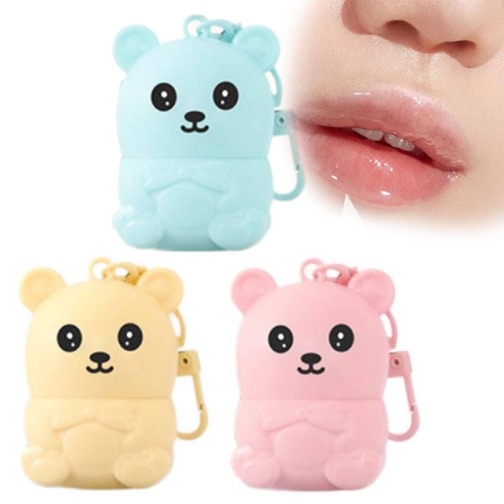 2 in 1 Keychain Bear Lip Lipstick, Cute Little Bear Lip Balm for Children, Lip Repair Stick, Anti-dry Anti-crack Moisturizing Lip Care, Portable Kids Fruity Flavored Lip Balm with Keychain (3pcs)