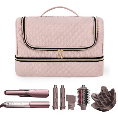 Yarwo Carrying Case Compatible with Shark Flexfusion HD641S/HD642S, Double Layers Hanging Travel Bag for FlexFusion Hair Straightener & Powerful Hair Dryer and Hair Styler Attachments, Dusty Rose