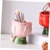 ABOOFAN Ceramic Makeup Brush Holder Cute Floral Desk Organizer for Cosmetics Pens and Accessories Wide Open Design for Easy Access Lightweight and Polished Finish Pink view 3