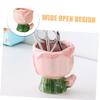ABOOFAN Ceramic Makeup Brush Holder Cute Floral Desk Organizer for Cosmetics Pens and Accessories Wide Open Design for Easy Access Lightweight and Polished Finish Pink view 4