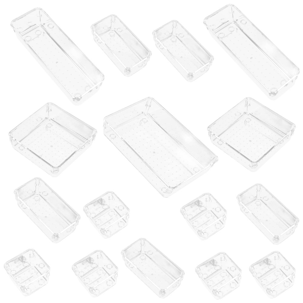 Alipis 16pcs Plastic Drawer Organizer for Makeup Bathroom Kitchen and Office Multi-functional Storage Boxes Dividers for Tidy Spaces