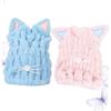 Baluue 2pcs Long Hair Fast Drying Towel Hat Cat Ear Design Absorbent Hair Drying Cap for Bathroom view 4