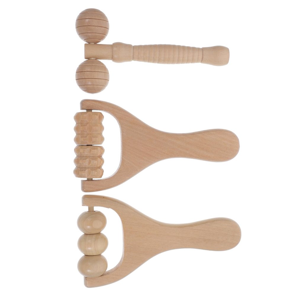 Baluue 3pcs Wooden Facial Roller Reusable Face and Neck Skin Care Tool for Puffiness Relief Muscle Relaxation and -aging Treatment
