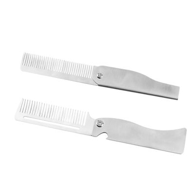 Baluue 2pcs Stainless Steel Hair Beard Comb for Men Portable Folding Mini Grooming Tool for Styling and Travel