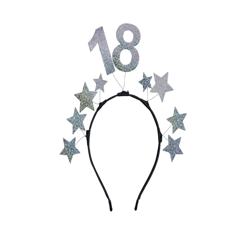 18 Years Silver Glitter Star Headband