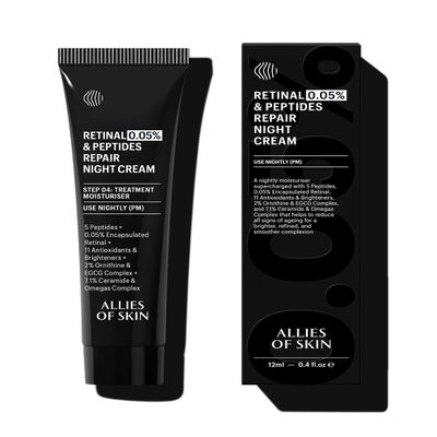 Allies of Skin Retinal 0.05% Peptides Repair Night Cream Travel Size | 7% Ceramides & Omegas Complex Boost Hydration | Daily Treatment for Wrinkles, Fine Lines and Uneven Tone | 0.4 fl oz.