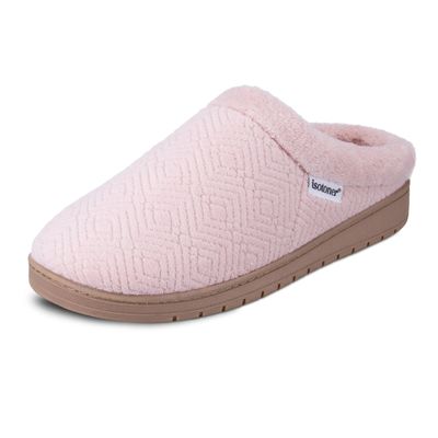 isotoner Women's Indoor/Outdoor Slip-on Diamond Microterry Gemma Clog Slippers with Memory Foam Comfort, Evening Sand, 7.5-8
