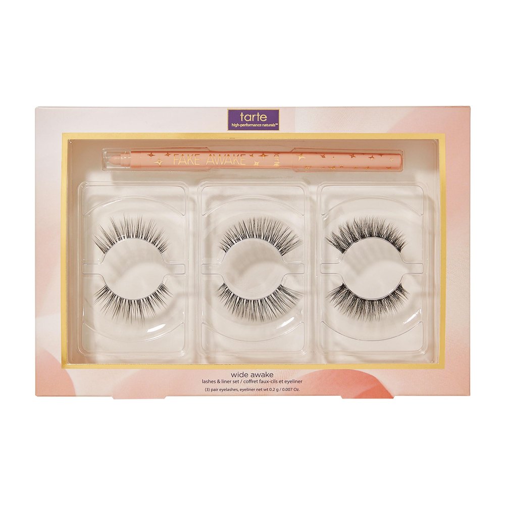 tarte wide awake falsies trio & fake awake eyeliner set Nude Full Size Lashes with Natural Lightweight Volume & Eye Gel Liner Pencil for Awake Look, Vegan & Cruelty Free