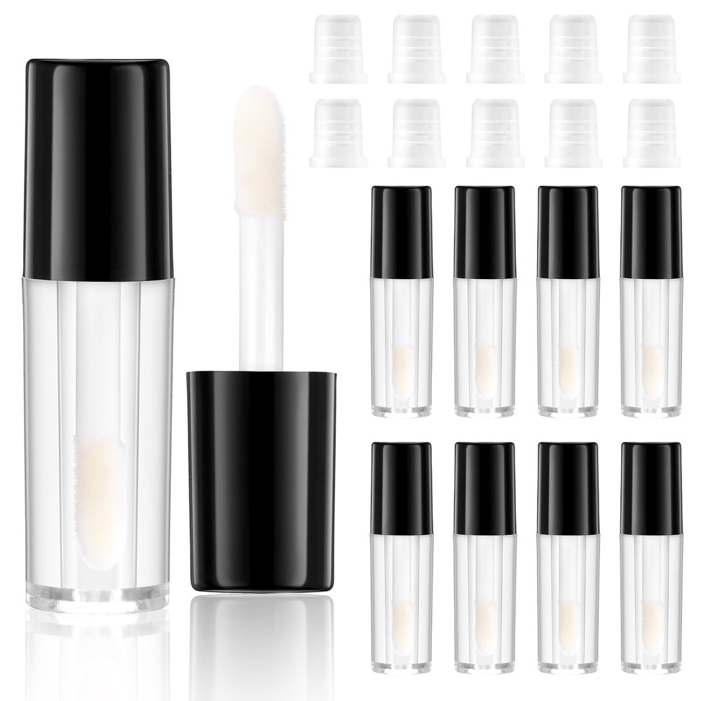 10 PCS Empty Lip Gloss Tubes, 1.2ml Mini Lip Gloss Tubes Lips Glosses Containers Refillable Lips Glosses Bottles Black Tube Cap Empty Tube with Wand for Lipstick Samples Makeup Lipgloss Making