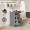 Salon Trolley Cart with Wheels, 3-Drawer Rolling Hair Styling Station, Mobile Beauty Trolley with Hot Tools Holder, Storage for Salon, Barbershop, Spa & Tattoo, Grey view 2