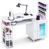 Kikihouse Manicure Table with LED Light, Nail Desk Nail Tech Table w/Dust Collector & Charging Station, Nail Station w/Removable Acrylic Storage Shelf, Drawers & Glass Door Cabinet, White view 1
