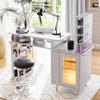 Kikihouse Manicure Table with LED Light, Nail Desk Nail Tech Table w/Dust Collector & Charging Station, Nail Station w/Removable Acrylic Storage Shelf, Drawers & Glass Door Cabinet, White view 2