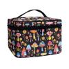 Jolamirel Color Mushrooms Pattern Travel Makeup Bag for Women, Psychedelic Colorful Mushroom Print Large Capacity Makeup Bag Zipper Multi-function Cosmetic Travel Bag, Black view 1