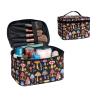 Jolamirel Color Mushrooms Pattern Travel Makeup Bag for Women, Psychedelic Colorful Mushroom Print Large Capacity Makeup Bag Zipper Multi-function Cosmetic Travel Bag, Black view 2