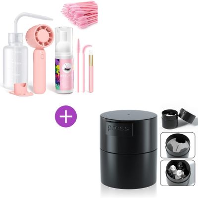 Buqikma Lash Cleaning Kit - Lash Shampoo Kit Eyelash Extension Cleanser + Eyelash Extension Glue Jar Storage Tank