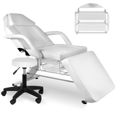 71in Massage Salon Tattoo Chair with Hydraulic Stool,Multi-Purpose 3-Section Facial Bed Spa Salon Table, Adjustable Beauty Barber Spa Beauty Equipment, White