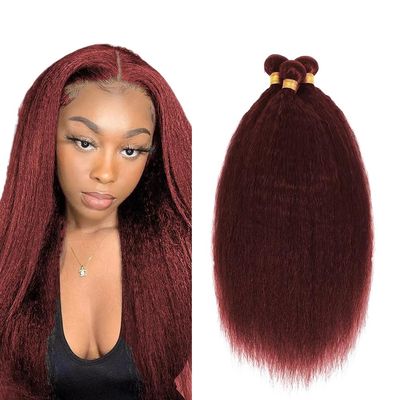 #99J Burgundy Bundles Human Hair Yaki Straight Bundles 30 32 34 Inch Wine Red Kinky Straight Bundle Unprocessed Brazilian Virgin Weave Hair 3 Bundle 50 Gram Per Bundle