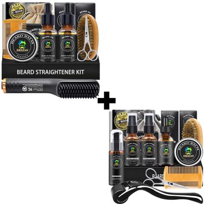 Gifts for Men w/Beard Straightener Kit and Beard Care Kit