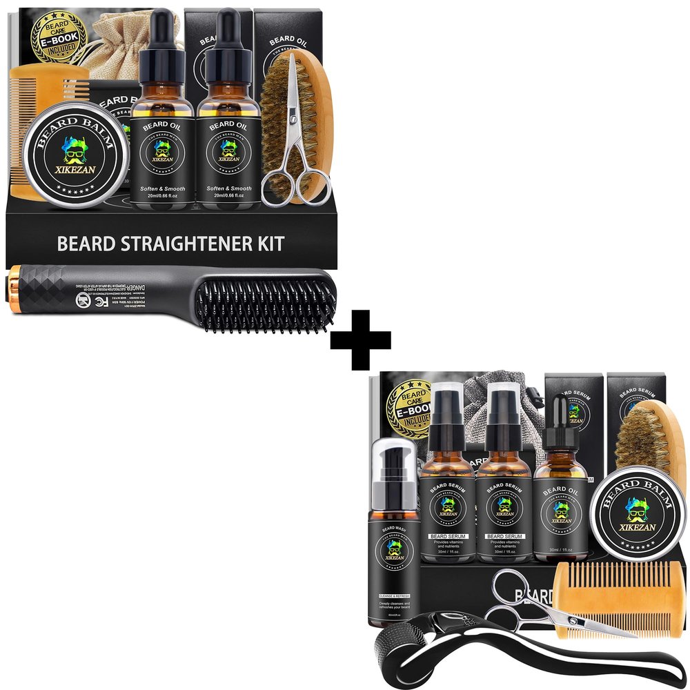 Gifts for Men w/Beard Straightener Kit and Beard Care Kit