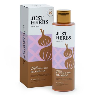 Ju.s.t H.e.r.bs. Castor and Black Onion Seed Sulfate Free Shampoo Reduce Hairfall,Hair Loss For Dry and Frizzy, Normal Hair Types Men & Women - 200ml