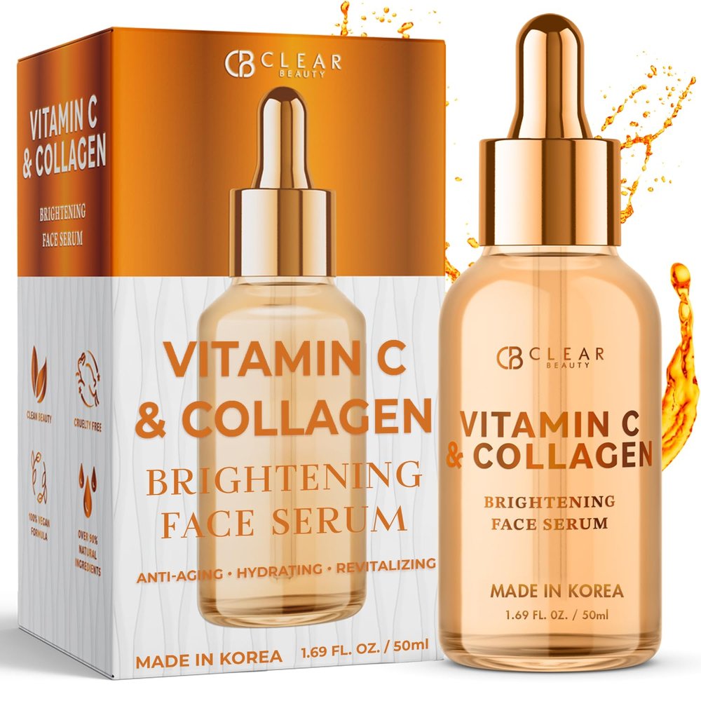Clear Beauty Vitamin C & Collagen Facial Serum  Dermatologist-Tested, Anti-Aging, Korean Skin Care, Even Skin Tone & Fades Dark Spots  Hydrating, Firming, & Nourishing  Clean Beauty, 1.69 FL. Oz