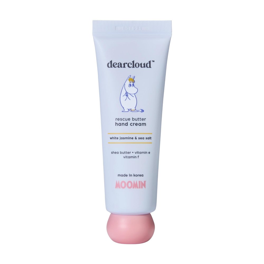 dearcloud Moomin Rescue Butter Hand Cream - Ultra Repair for Dry, Cracked Hands, Shea Butter, Vitamin E, and Vitamin F (White Jasmine + Sea Salt)