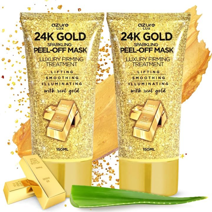 24K Gold Korean Skin Care Peel-Off Face Mask, Dermatologist Tested, 2 Pack