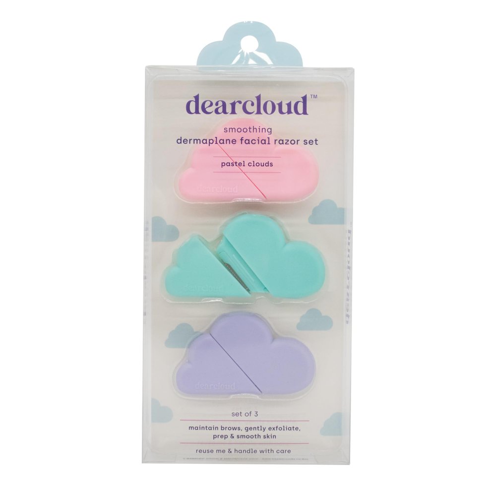 dearcloud Pastel Clouds Smoothing Dermaplane Facial Razor Set - Smooth & Exfoliate (3 pack)