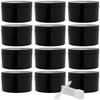 (12 Pack) 2 oz Black Double Wall Plastic Jar with Airtight Lined Lid + Spatulas view 1