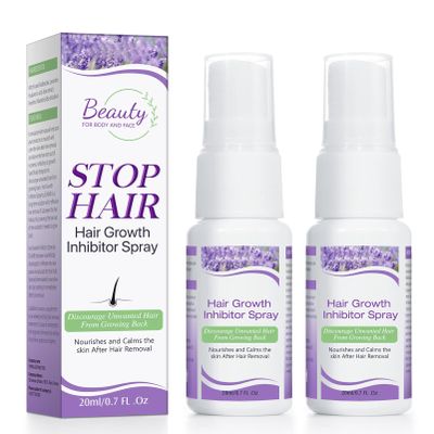 Hair Growth Inhibitor for Face, Hair Inhibitor Permanent Spray, Non-Irritating Hair Inhibitor, Permanent Hair Removal Spray for Body, Face, Underarm, Arm, Leg, Private Areas, Slows Regrowth (2PCS)