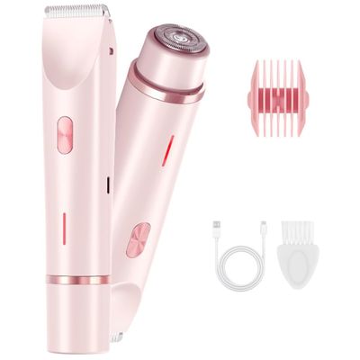 Bikini Trimmer for Women, Body Shaver, 2 in 1 Dual-Head Electric Razors for Women Pubic Hair, Rechargeable Hair Removal for Bikini Legs Face Underarm Arm