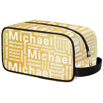 Zestdesign Custom Makeup Bag with Name Personalized Waterproof Toiletry Bag Customized Cosmetic Bag for Women Men, Yellow