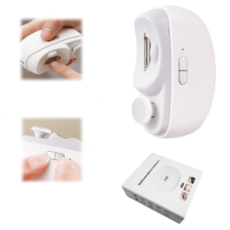 3-in-1 Electric Nail Clipper & Polisher for Seniors, Adults, Babies  Automatic Nail Trimmer with Collector, 2 Speeds, Safe & Portable Grooming Tool (White)