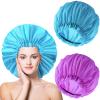 2 PCS Large Shower Cap for Braids - Waterproof Shower Cap for Women, Reusable XL Plastic Shower Caps Jumbo Bath Bonnet for Long Thick Curly Hair, Locs, Twist Braids (Blue&Purple) view 1