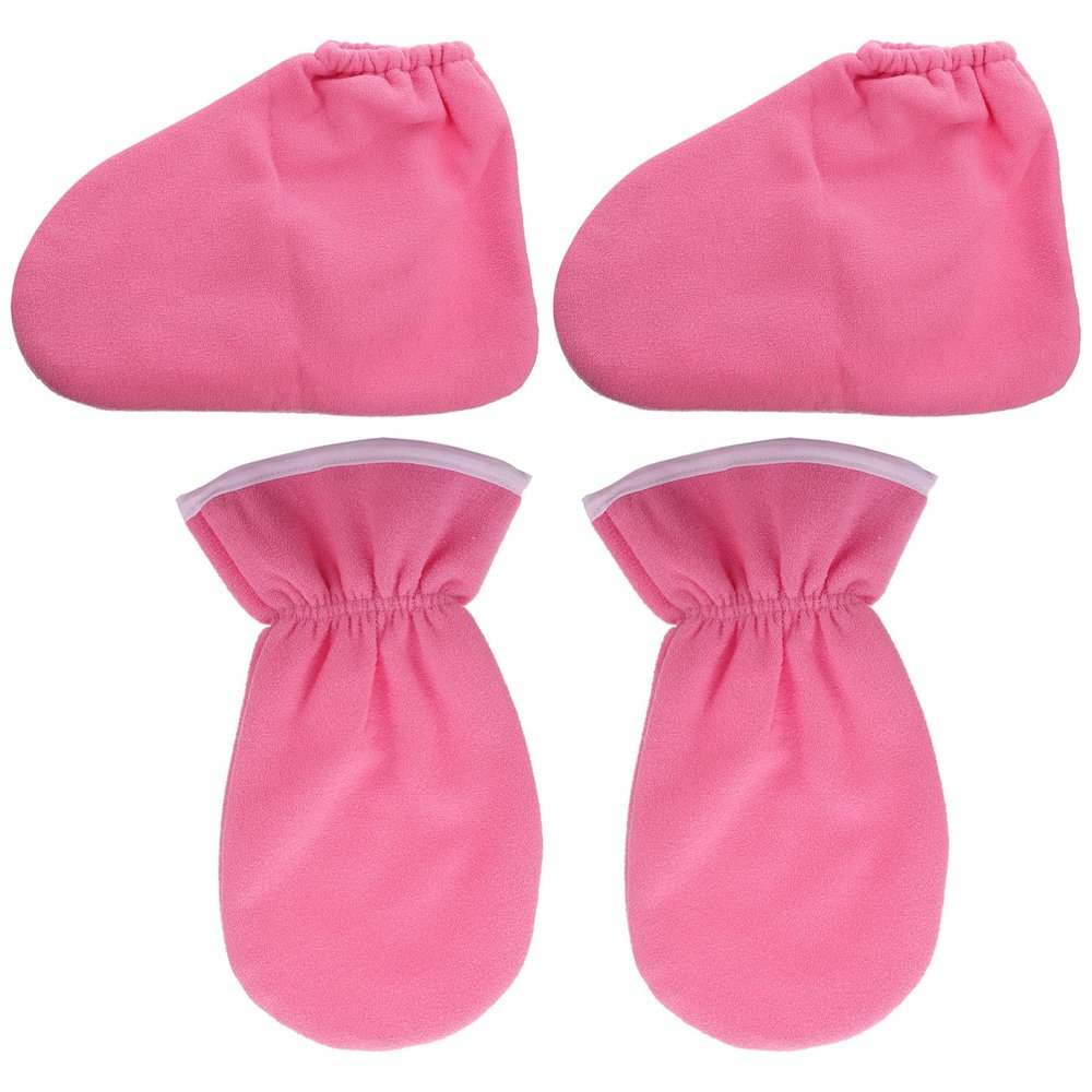 Healeved 4pcs Spa Paraffin Wax Gloves Booties Moisturizing Heat Therapy Covers for Hand Foot Care for Home and Salon Use Pink Enhance Skin Absorption Circulation