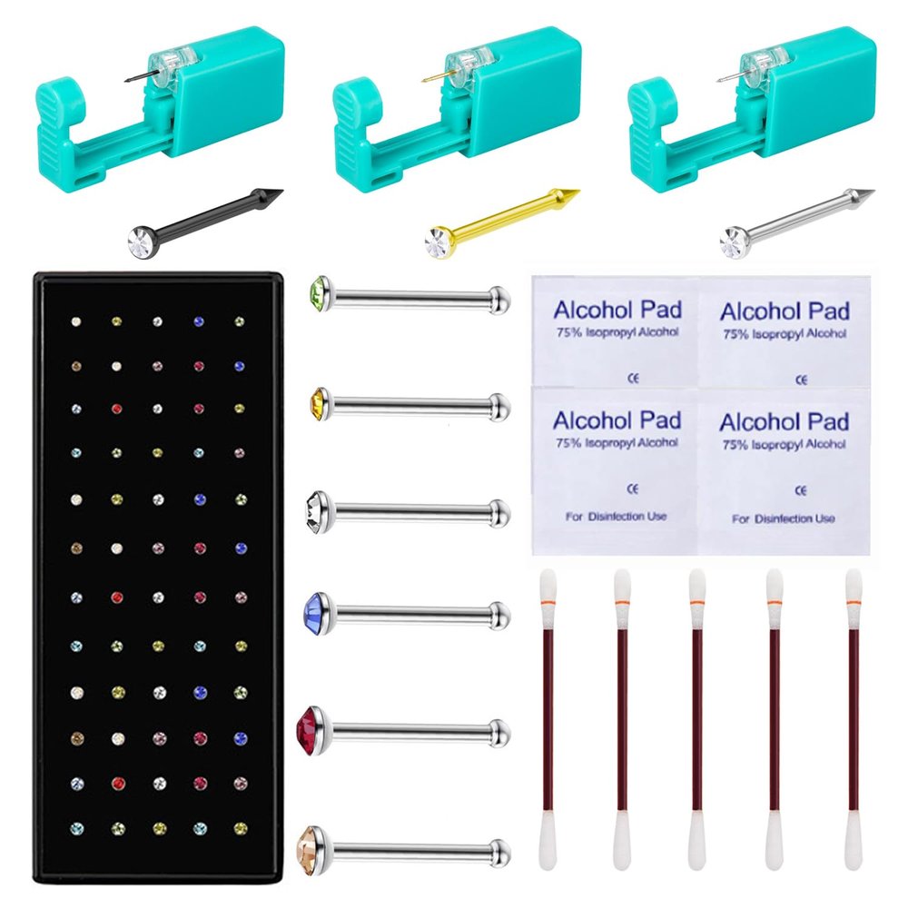 Nose Ear Piercing Kit - 3 Pack Self Nose Piercing Gun, Disposable Safety Ear Nose Percinging Kit with Mixed 1.5/2/2.5mm,Ear Cartilage Helix Jewelry Nose Stud Nose Piercings Gun Kit Tool