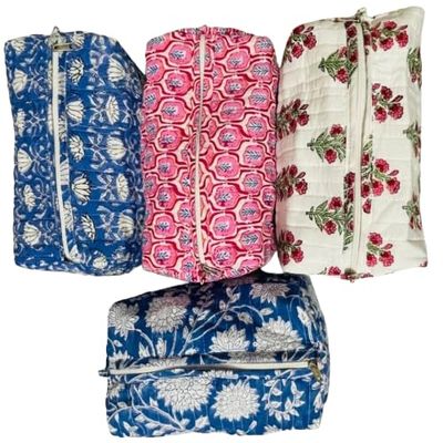 100% Cotton Block Print Cosmetic Pouch Waterproof Handmade Toilerty Pouch 5pcs Assorted