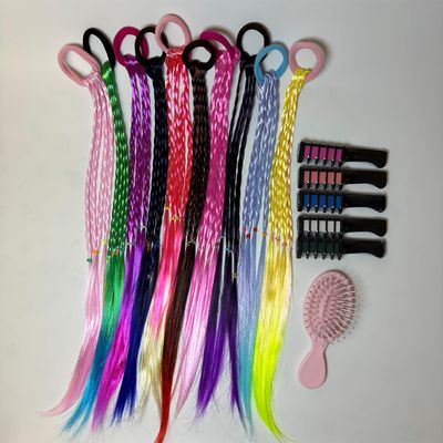 10PCS girl hair extensions ponytail, twisted colors wig braid, 5PCS colorful coloring stick, colorful color attached to the hair, 1PCS cute comb, does not hurt the hair