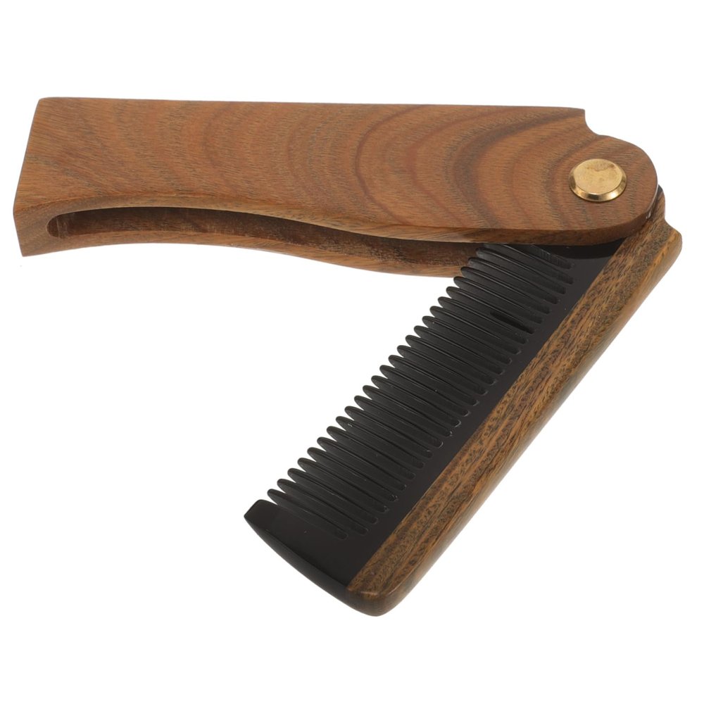 Beatifufu Wooden Ox Horn Comb Mens Hair Brush Beard Comb Folding Mustaches Portable Small Sturdy for Men