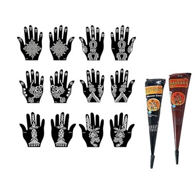 12 Henna Stencils with Black and Maroon Henna - Design Varies